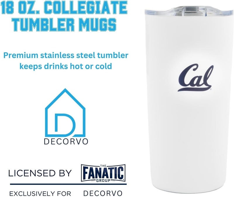 Decorvo Officially Licensed Collegiate Stainless Steel Tumbler - Double Walled Insulated Travel Tumbler with Slide Lid - 18 oz (California - White) - Image 2